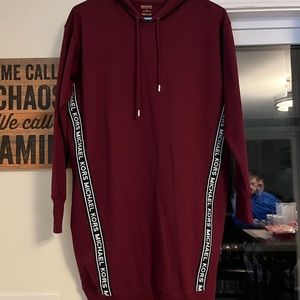 Knee length michael kors logo tape sweatshirt dress, color burgundy size xs